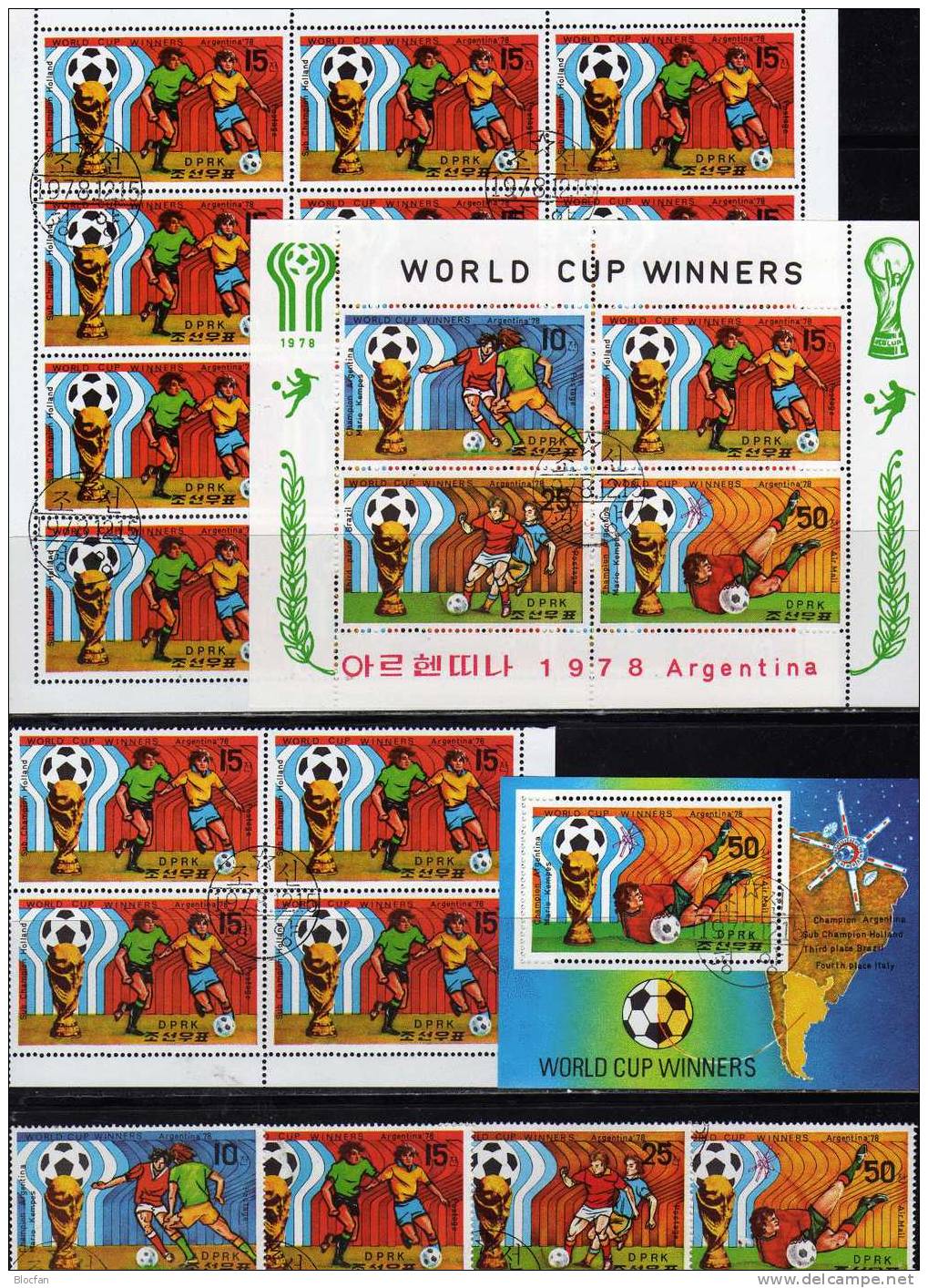 Gewinner Der Fussball WM 1978 Korea 1777/80, 4xZD, 2xKB Plus Block 52 O 27€  Sieger Plätze Bloc Sheetlet From Corea - Corée Du Nord