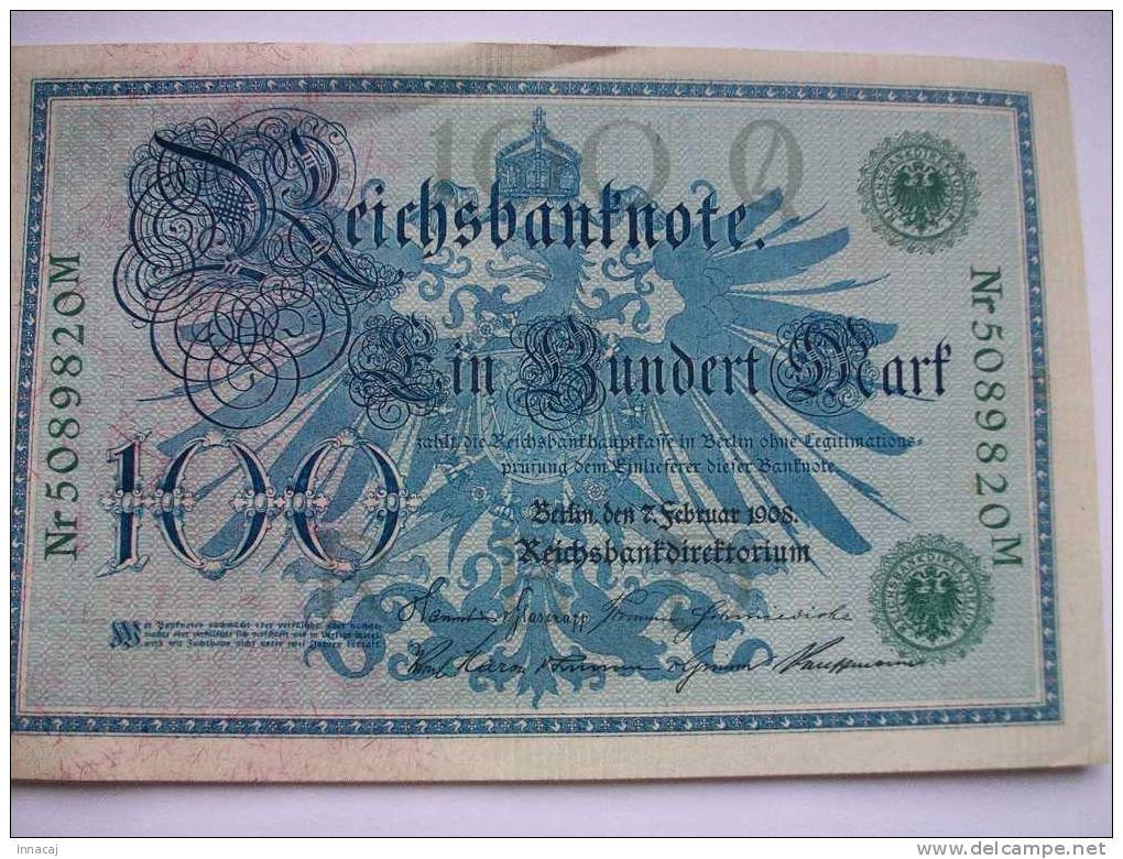 Réf: XXX.                    REICHSBANKNOTE     100 Mark - Altri & Non Classificati