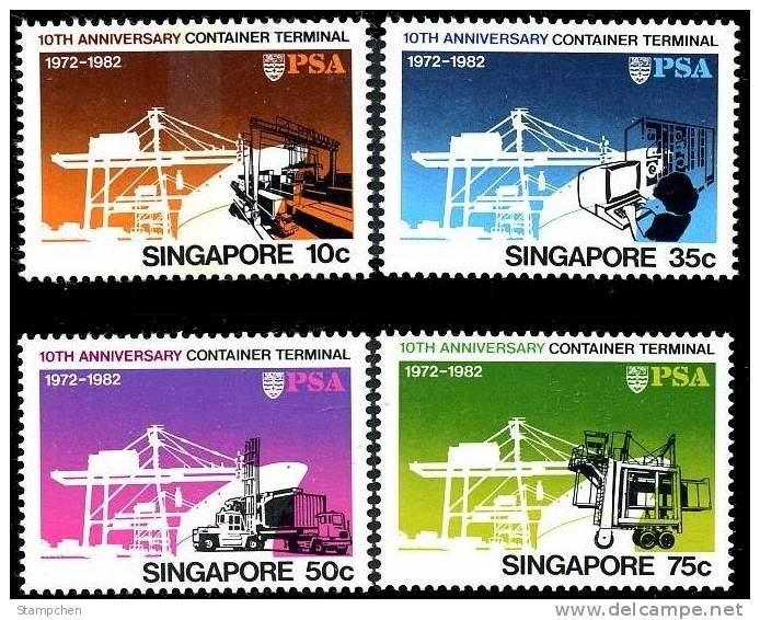 Singapore 1982 10th Anni. Container Terminal Stamps Ship Computer Truck Harbor - Vrachtwagens