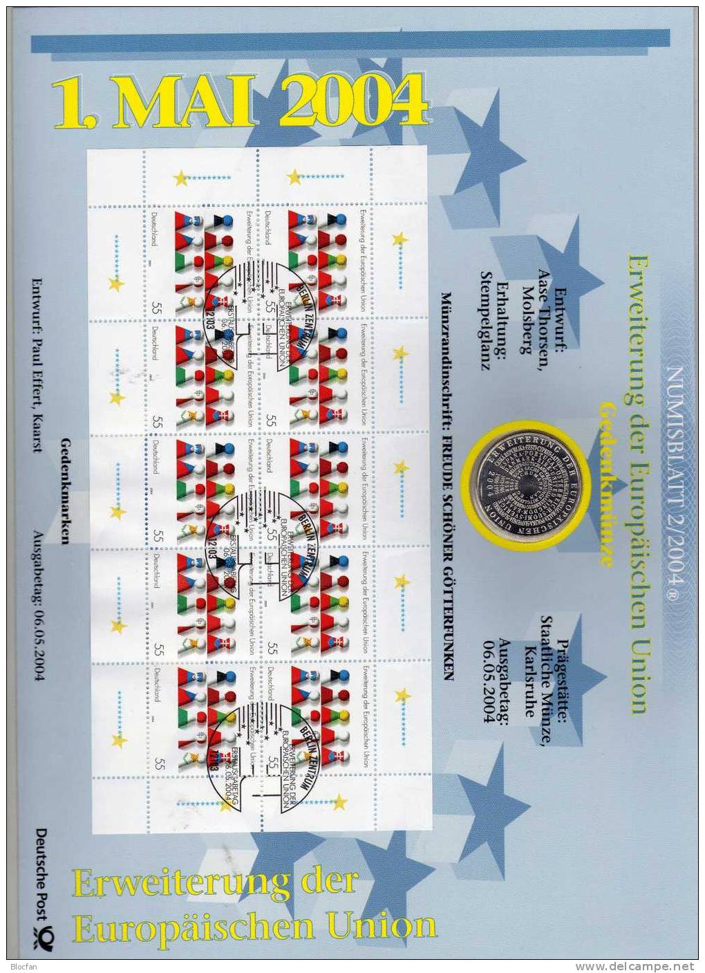 Erweiterung Der EU Numisblatt 2/2004 Deutschland Mit 2400 10-KB SST 32€ Europa Mit 10 Neuen Länder Sheetlet From Germany - Sammlungen