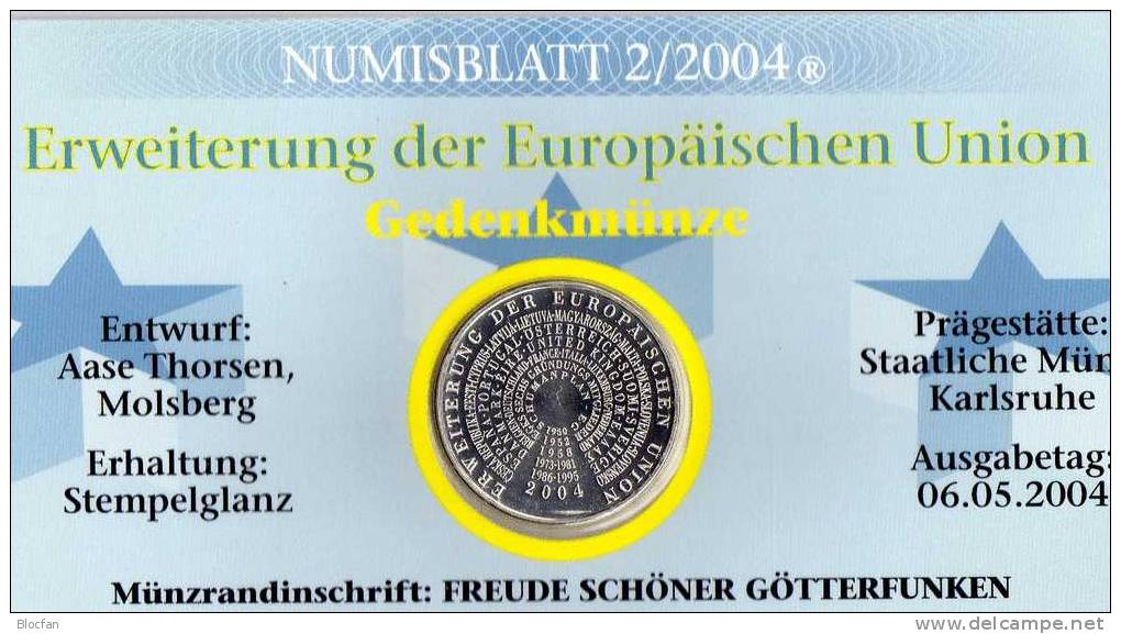 Erweiterung Der EU Numisblatt 2/2004 Deutschland Mit 2400 10-KB SST 32€ Europa Mit 10 Neuen Länder Sheetlet From Germany - Verzamelingen