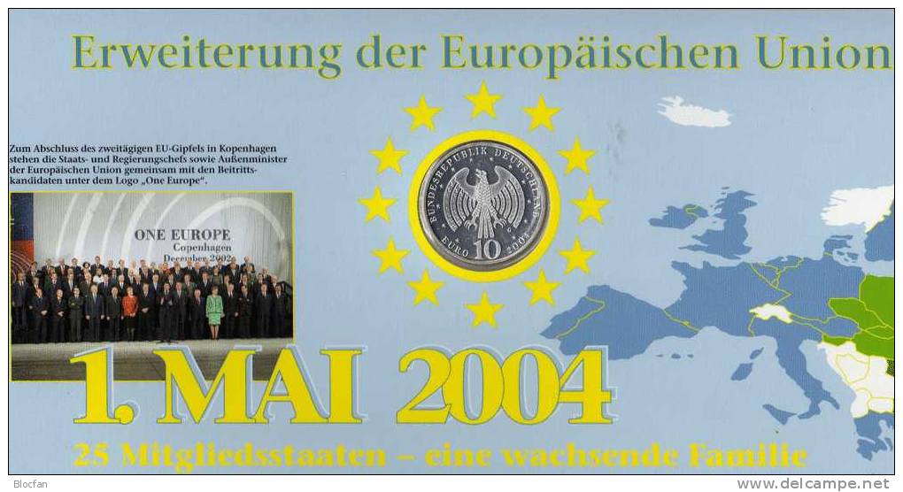 Erweiterung Der EU Numisblatt 2/2004 Deutschland Mit 2400 10-KB SST 32€ Europa Mit 10 Neuen Länder Sheetlet From Germany - Collezioni