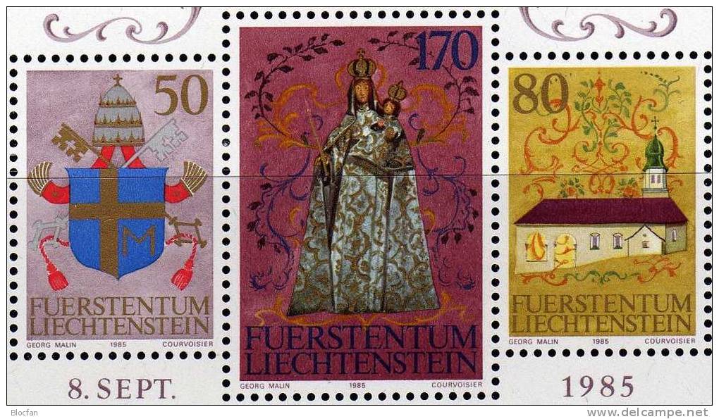 Papst Paul II. Im Fürstentum 1985 Liechtenstein 878/0 Plus Block 12 ** 8€ Heilige Maria Zum Trost Bloc Sheet From Europa - Blokken