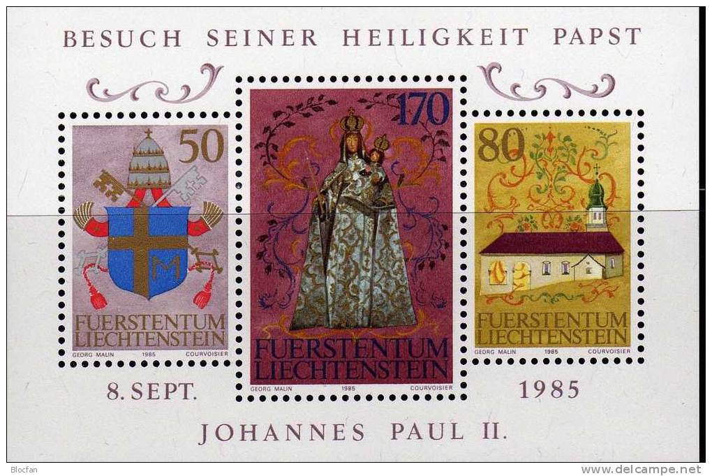 Papst Paul II. Im Fürstentum 1985 Liechtenstein 878/0 Plus Block 12 ** 8€ Heilige Maria Zum Trost Bloc Sheet From Europa - Blocks & Sheetlets & Panes