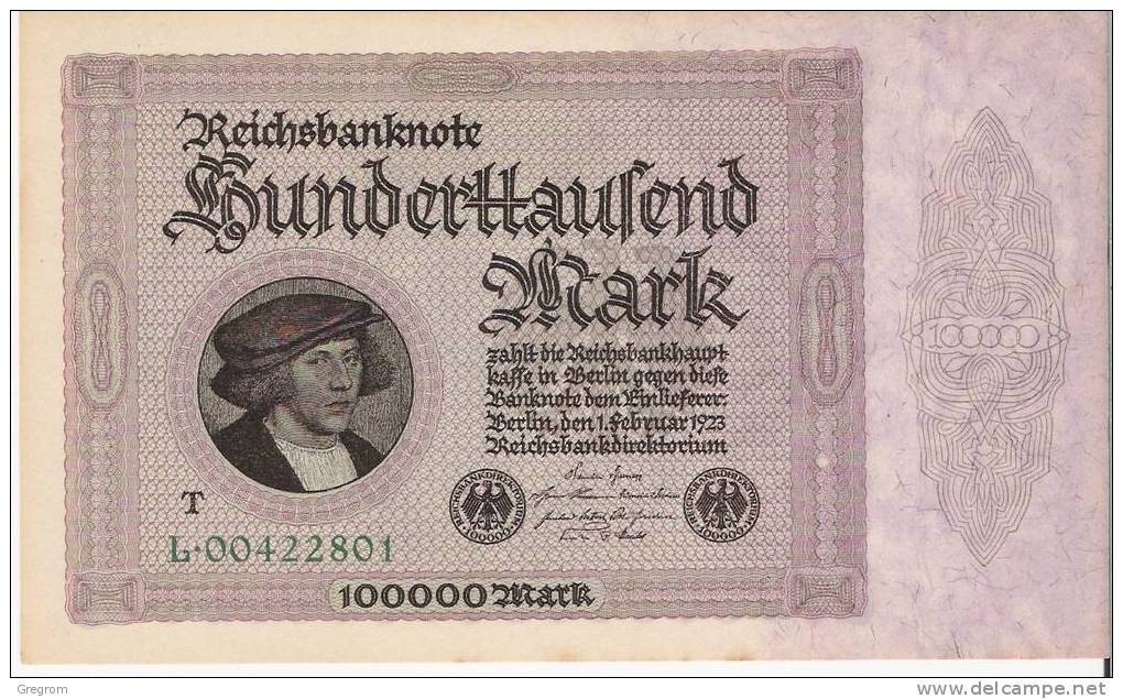 ALLEMAGNE , Germany , 100000 MARK  Jamais Circulé ,T : L00422801  Rare - 100000 Mark