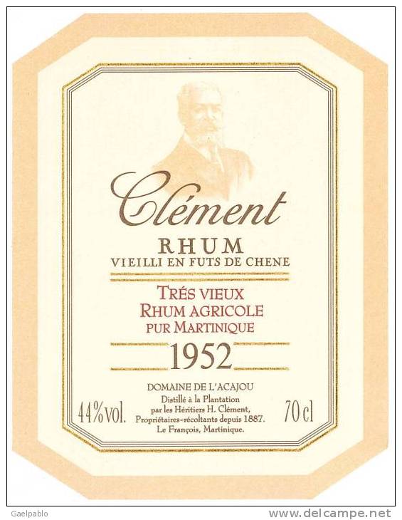 RHUM CLEMENT Clément 1952 Tres Vieux Rhum Agricole Pur Martinique VIEILLI EN FUTS DE CHENE - Rhum