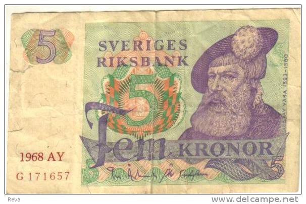 SWEDEN 5 KRONOR GREEN MAN FRONT &  MOTIF BACK DATED 1968 P.51a? F+ READ DESCRIPTION CAREFULLY !!! - Sweden