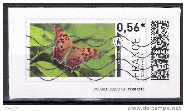 Mon Timbramoi, Vignette, Obl, 0,56€ Papillon Marron Sur Feuille - Autres & Non Classés