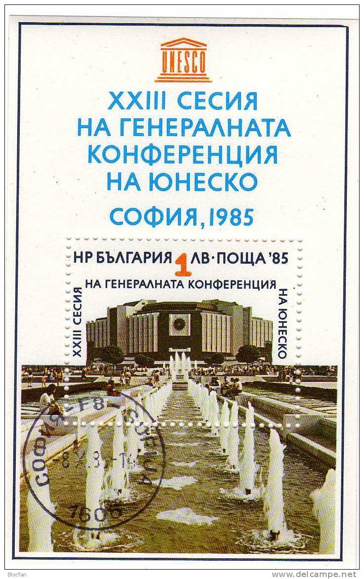 Sofia Generalversammlung UNESCO 1985 Bulgaria Block 157 O 2€ Kulturpalast UNO Bloque Bloc Architectur Sheet Bf Art - Blocs-feuillets