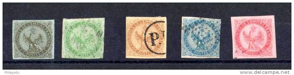 Colonies 1859-65, Aigle Impérial, 1 / 4-6, Cote 141 €, - Eagle And Crown