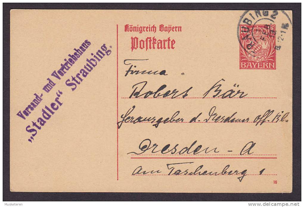 Postal Stationery Ganzsache Entier Postkarte Versand Und Vertriebshaus "STADLER" 10 Pf. Wappen STRAUBING 1919 To Dresden - Entiers Postaux