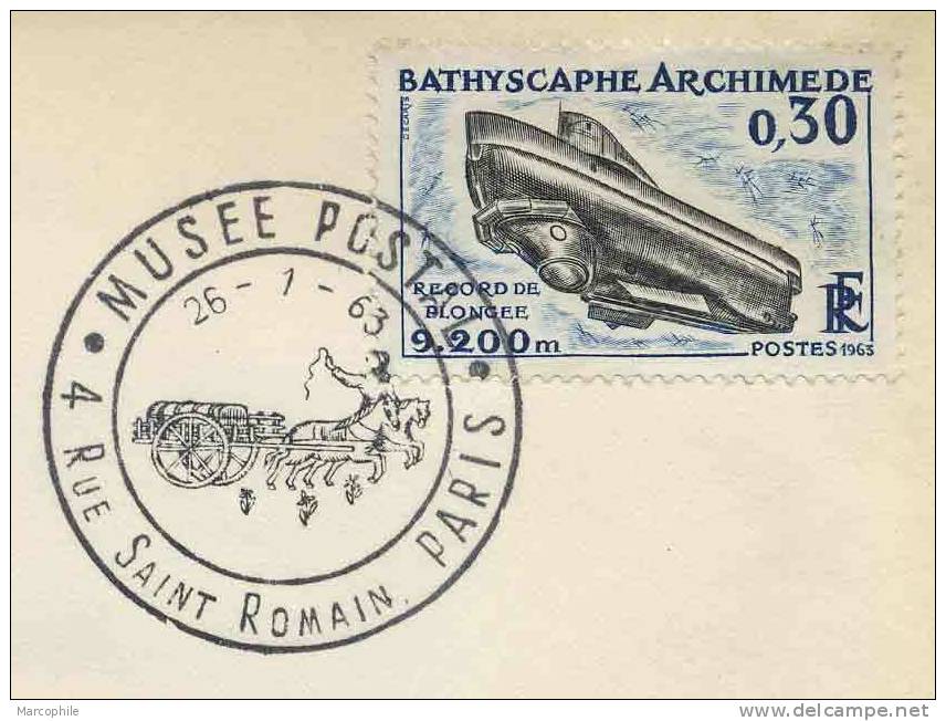 FRANCE - MUSEE POSTAL / 1963 BATHYSCAPHE - SOUS MARIN # 1368 ENVELOPPE FDC  (ref 520) - Briefe U. Dokumente