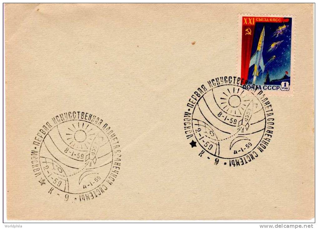 USSR Moskwa Lunik 1 / Solnik Spaceship/Vaisseau Cover Lollini#300-1959 - Russie & URSS