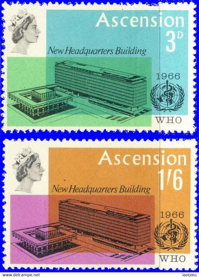 Ascension 1966. ~ YT 103 à 04*. - Inauguration OMS, Genève - Ascensión