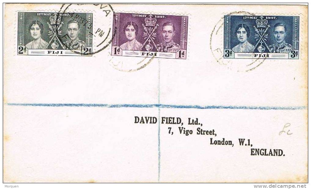 1418. Carta Certificada SUVA (Islas Fiji) 1937 - Fiji (1970-...)