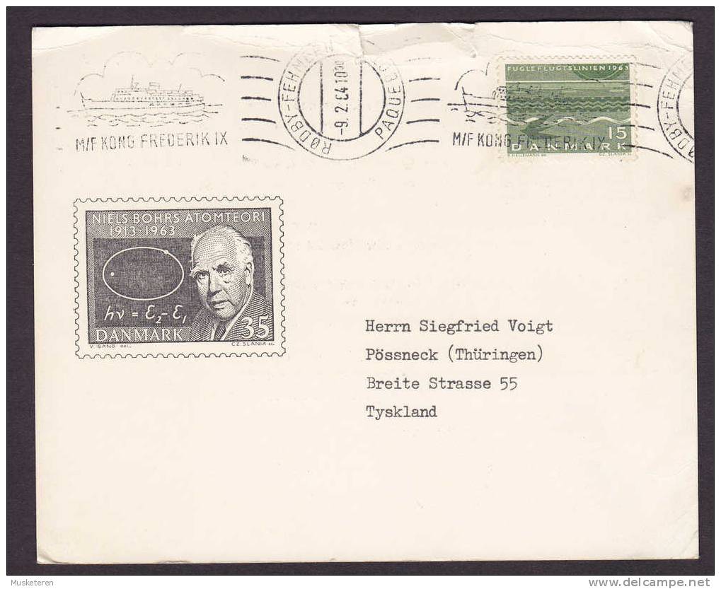 Denmark Schiffspost Ships Mail M/F Kong Frederik IX RØDBY-FEHMEREN Paqueboot TMS Cancel Card T GermanyNiels Bohr Cachet - Covers & Documents