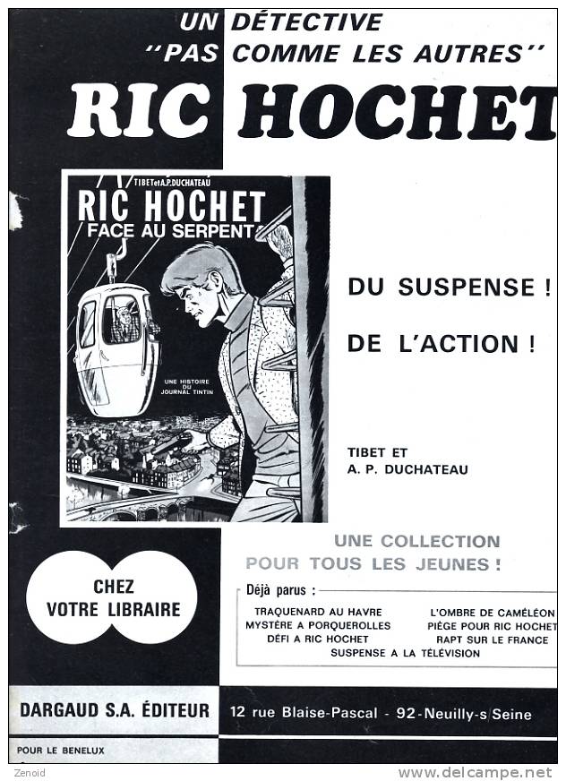 Pub Revue Pilote Pour Album Ric Hochet "Face Au Serpent" 1969 - Ric Hochet