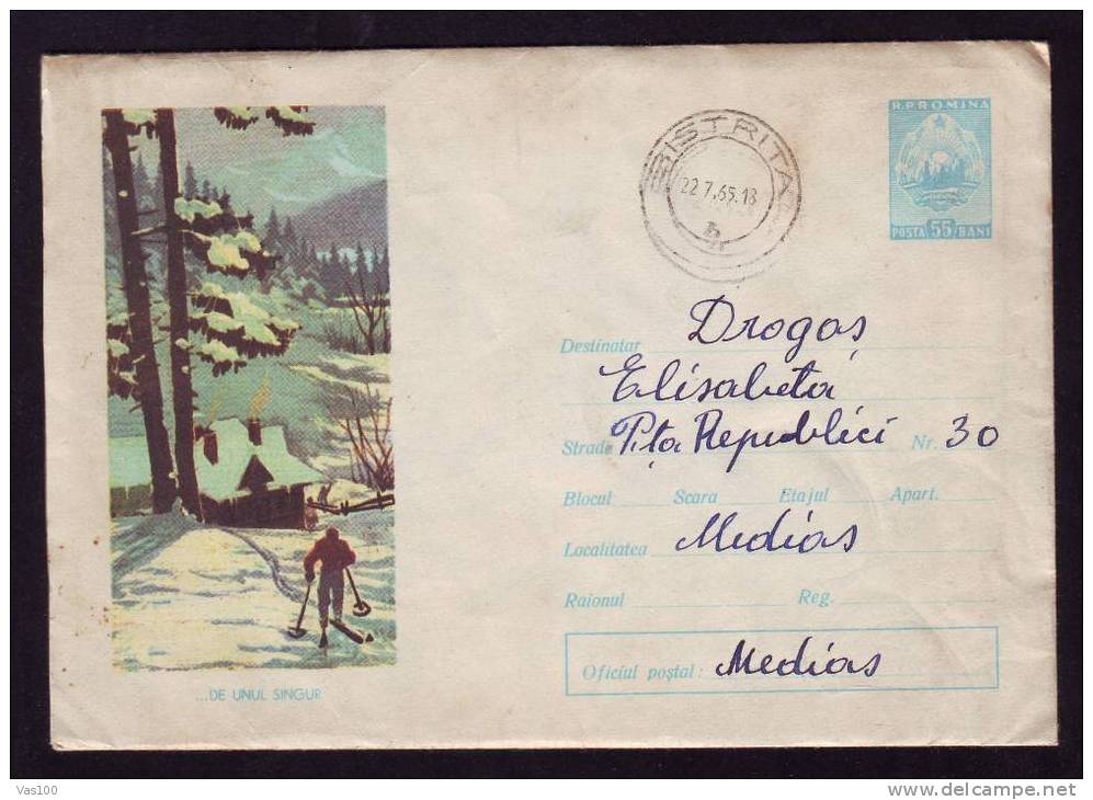 SKIING 1964  COVER STATIONERY,ROMANIA. - Skiing