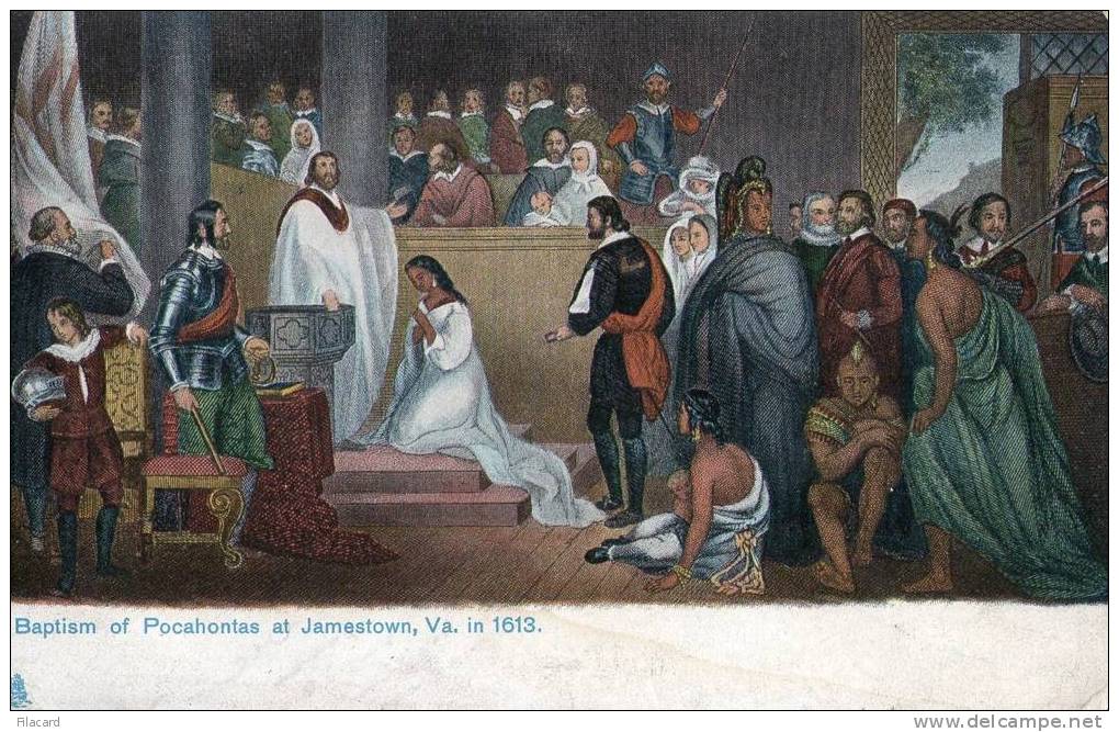 11698   Stati  Uniti  Virginia, Baptism Of Pocahontas At  Jamestown,  In 1613 , VG  1912 - Andere & Zonder Classificatie