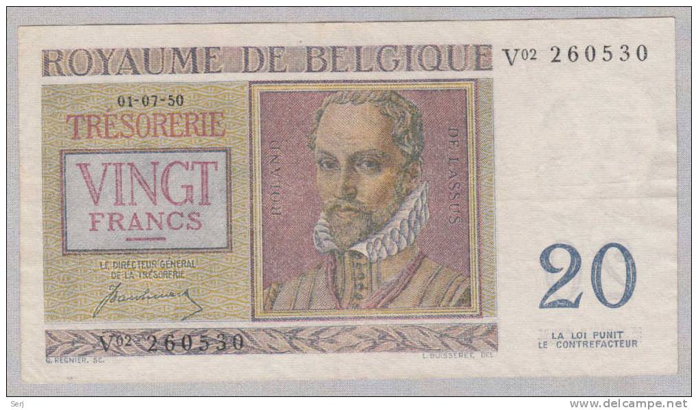 BELGIUM 20 Francs 1-7-1950 VF++  CRISP Banknote P 132a  132 A - Altri & Non Classificati