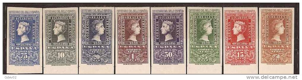 ES1075-1527TV-J125..Spain Espagne CENTENARIO DEL SELLO ESPAÑOL.1950(Ed 1075/82**) Sin Charnela.LUJO BORDE DE HOJA - Errors & Oddities