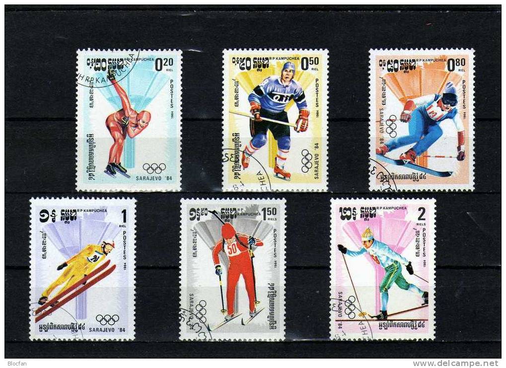 Olympic 1984 Eislauf Bis Biathlon Kambodscha 538-3 Plus 4-Block O 6€ Eishockey Ski Langlauf Bloc Sheet From Cambodscha - Kampuchea