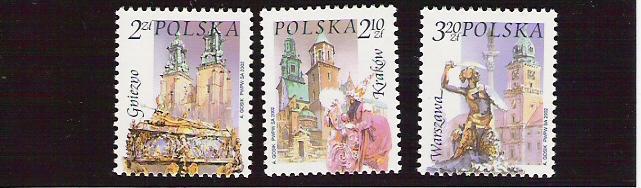 2002 Polen   Mi. 3955-7 ** MNH   Freimarken: Städte. - Ongebruikt