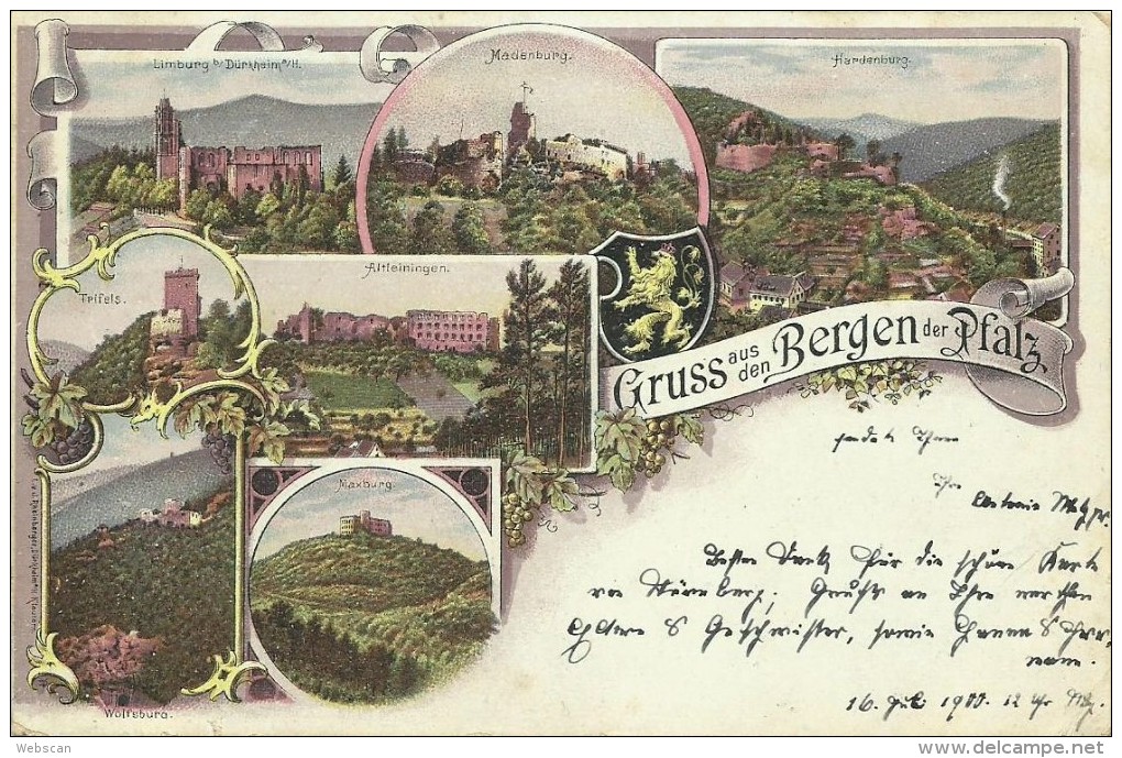 AK Bad Dürkheim Pfalz Burgen Mehrbild-Farblitho 1900 #16 - Bad Dürkheim