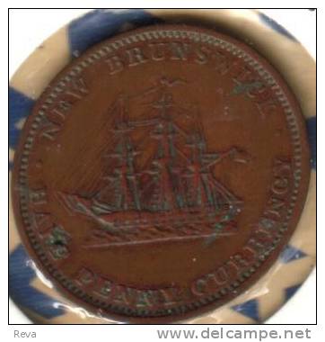 CANADA  NEW BRUNSWICK  1/2 PENNY TOKEN SHIP FRONT QV HEAD BACK 1854 VF READ DESCRIPTION CAREFULLY !!! - Canada