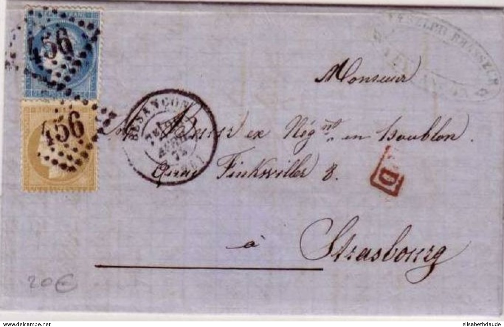 DOUBS - 1873 - LETTRE (BEL AFFRANCHISSEMENT) Au TYPE CERES De BESANCON (GC456) Pour STRASBOURG I.Elsass - 1871-1875 Ceres