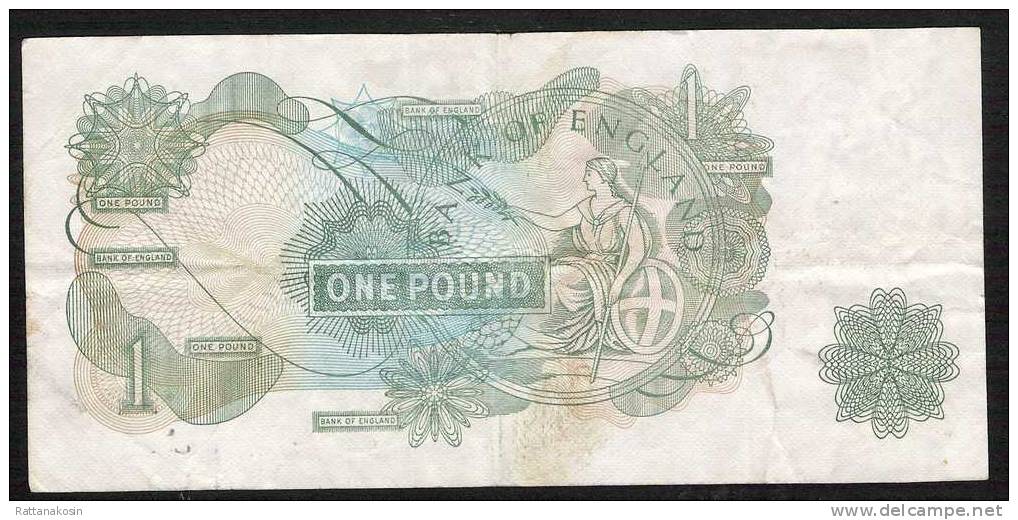 GREAT BRITAIN  P374e  1  POUND 1966 #N72D  PFORDE   VF NO P.h. - 1 Pond