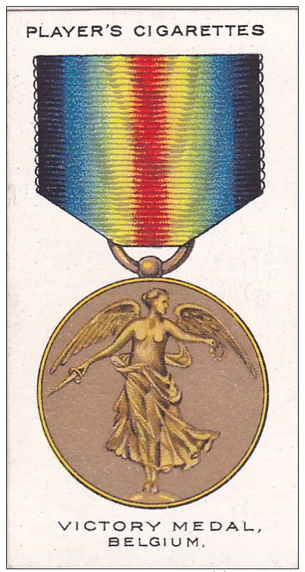 PLAYERS WAR DECORATIONS & MEDALS CARD No. 45 THE VICTORY MEDAL BELGIUM - Player's