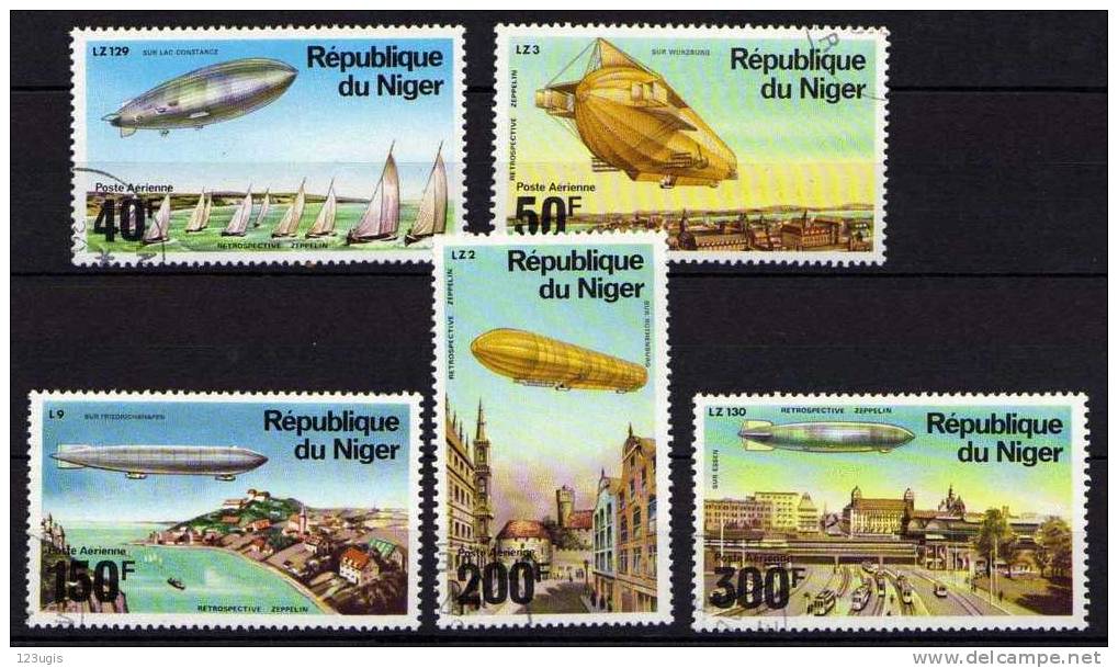 Niger, 1976, Mi 522-526, Gestempelt, Zeppelin Flugpost / Airmail @ - Zeppelins