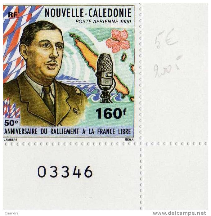 Nouvelle Calédonie : PA N° 267 (50e Anniversaire Du Ralliement Du Territoire à La France Libre De Gaulle.) - De Gaulle (General)