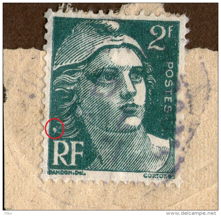 France,Marianne [by Gandon] ,2 Fr.1945.Y&T#713,Mi#685,on Piece,error Shown On Scan,see Scan - Oblitérés