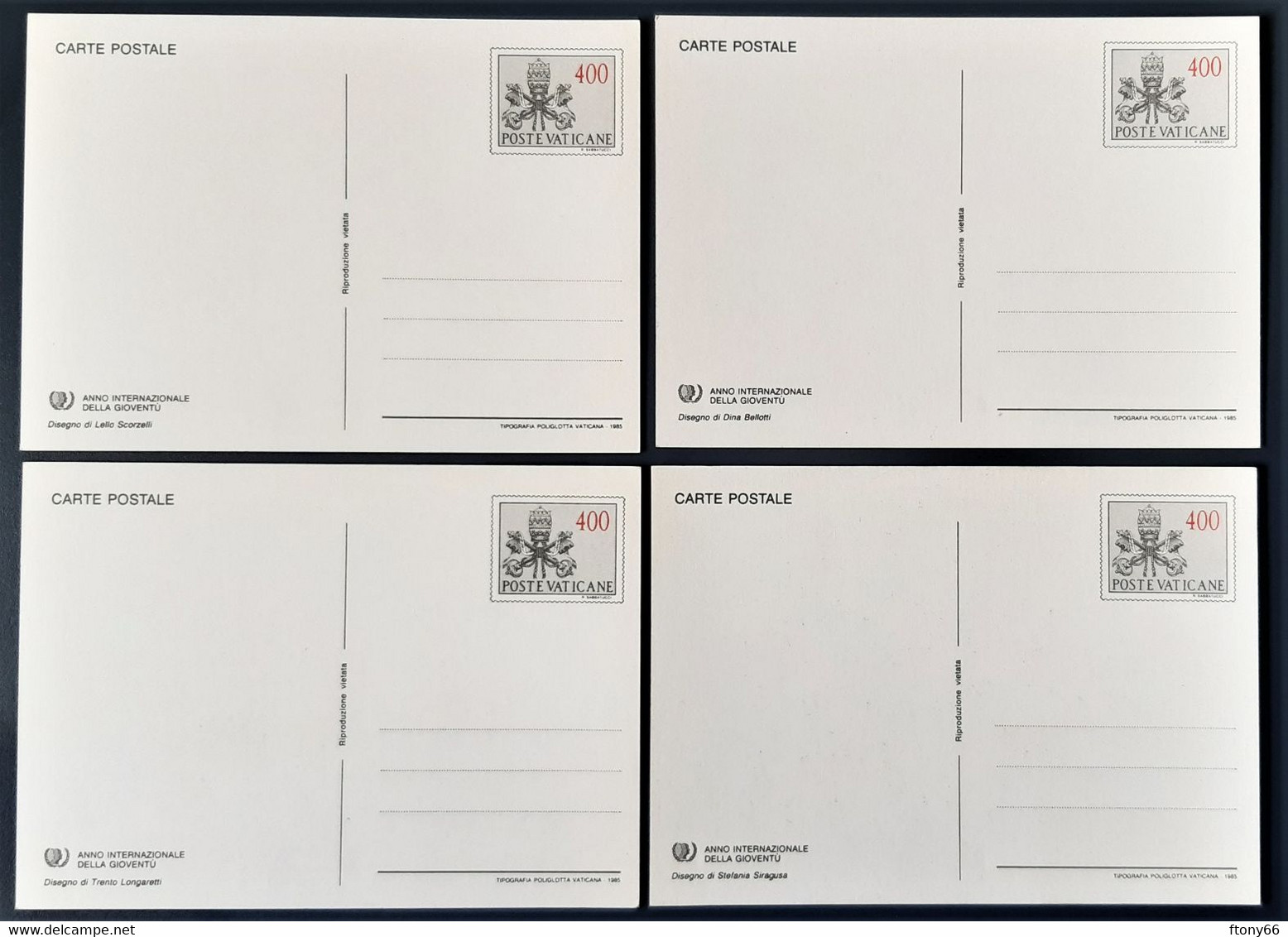 1985 Vaticano 4 Cartoline Postali  Lire 400 Anno Internazionale Della Gioventù - Nuove / New - Entiers Postaux