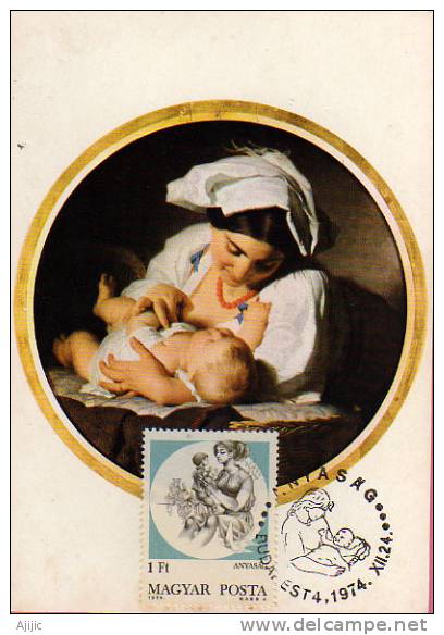 Vierge Et Enfant. Tableau De Alfred Van Muyden. Carte Maximum 1974 - Christmas