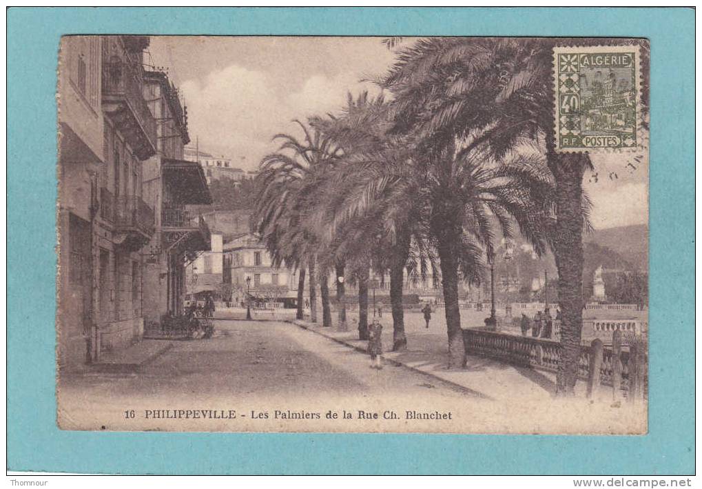 PHILIPPEVILLE  -  Les Palmiers De La Rue Ch. Blanchet  -   CARTE ANIMEE - - Skikda (Philippeville)