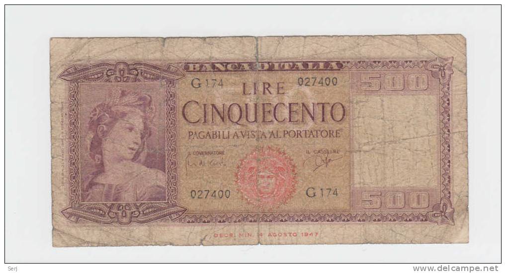 Italy 500 Lire 1961  P 80b  80 B - 500 Lire