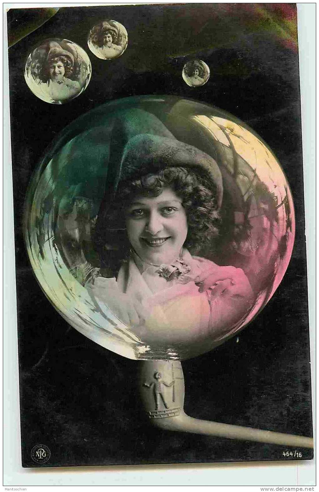 RARE PHOTO MONTAGE SURREALISTE PORTRAIT DE FEMME DANS DES BULLES SORTANT D'UNE PIPE COMME DE LA FUMEE SUPERBE - Femmes