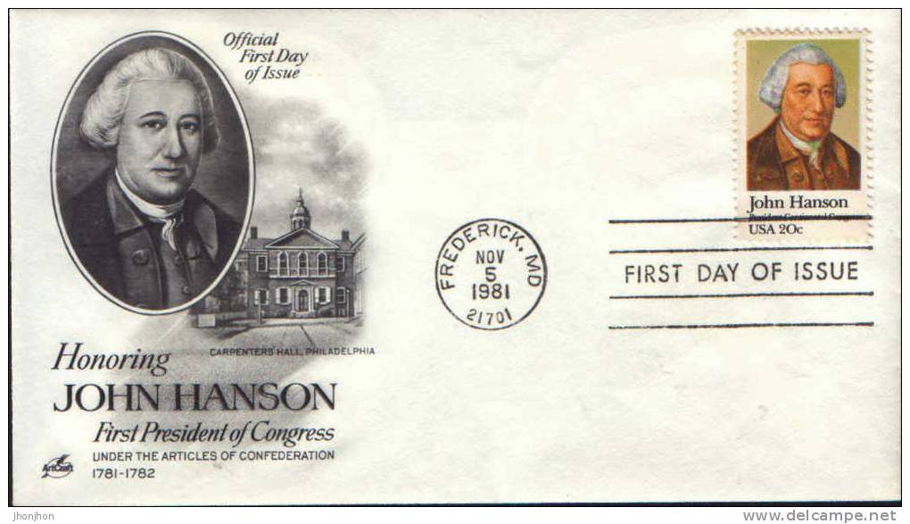 United States-FDC 1981- John Hanson-First President Of Congress - Us Independence