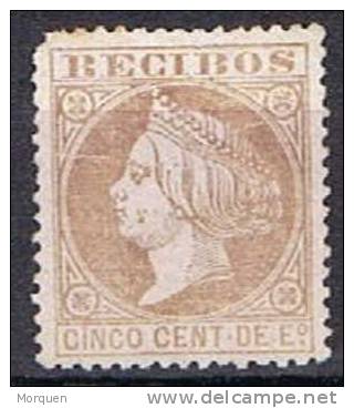 Sello Recibos Isabel II, 5 Cts Violeta Castaño Claro º - Fiscaux