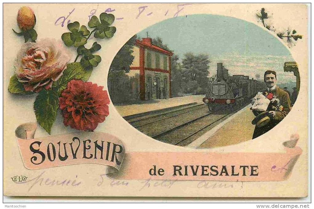 DEP 66 RIVERSALTES SOUVENIR DE .. AVEC TRAIN ET FLEURS - Rivesaltes