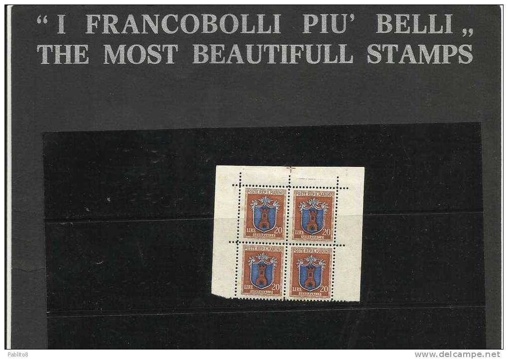 SAN MARINO 1945-6 STEMMI L.20 BRUNO MNH QUARTINA - Unused Stamps