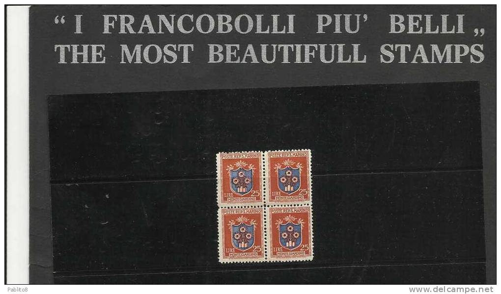 SAN MARINO 1945-6 STEMMI L.25 MNH QUARTINA - Unused Stamps