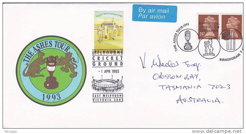 Great Britain 1993 The AShes Tour Souvenir Cover - 1991-2000 Decimal Issues