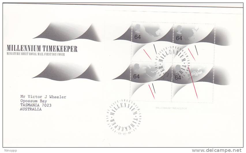 Great Britain 1999  Millennium TimeKeeper Souvenir Sheet FDC - 1991-2000 Em. Décimales