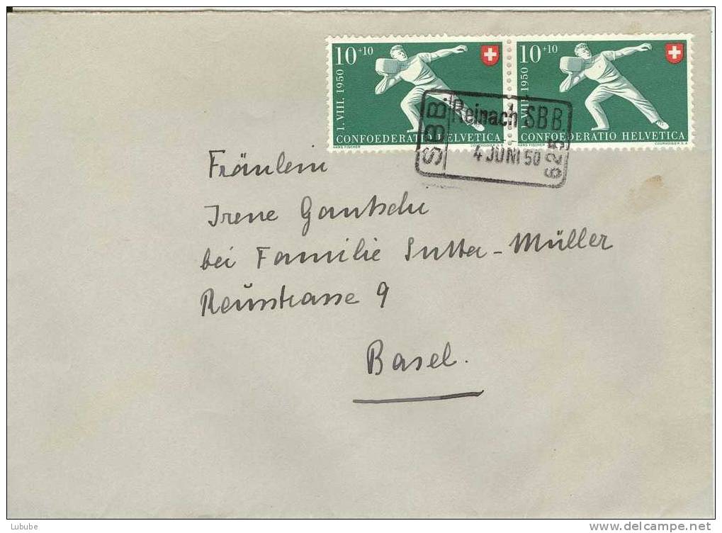 Brief  Reinach - Basel   (Bahnstempel SBB)      1950 - Bahnwesen