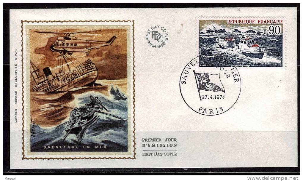 FRANCE  FDC Sur Soie     Bateaux- Helicoptere- Sauvetage En Mer - Helicópteros