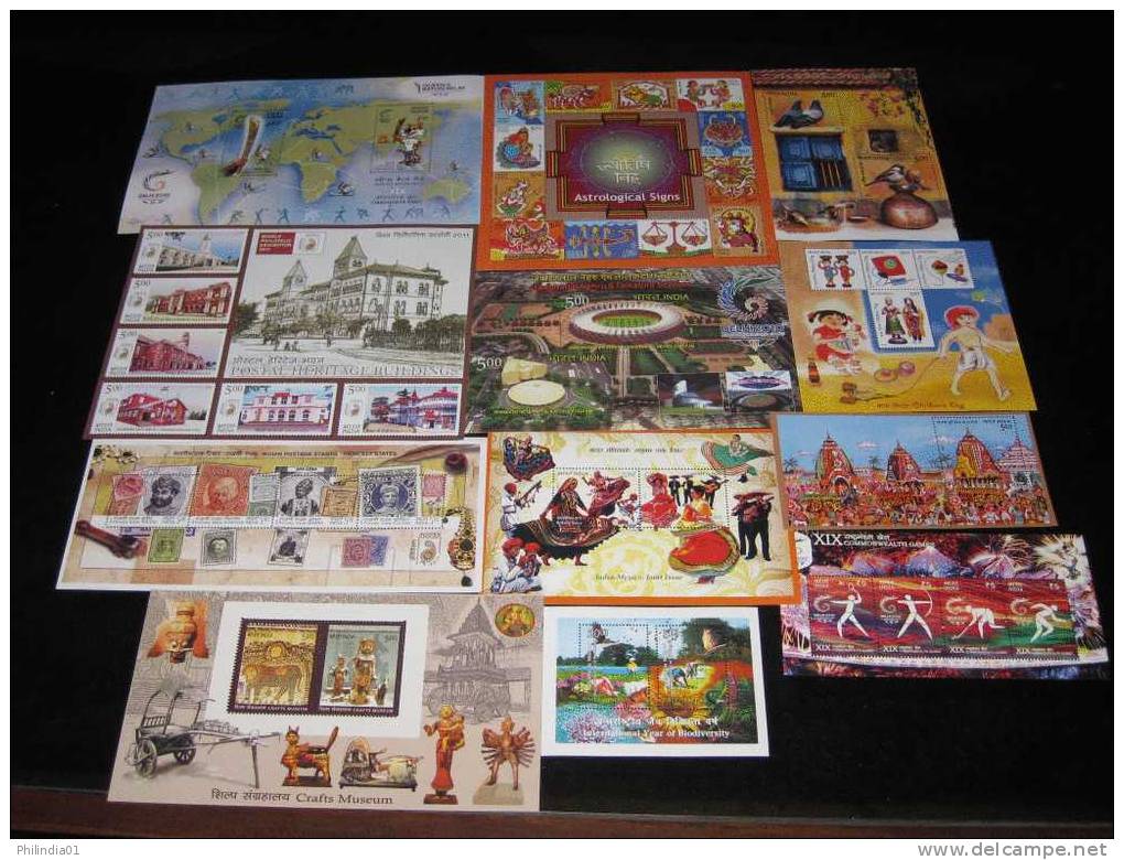 India 2010 Year Pack Of 12 M/s Of  Astrological Sign Biodiversity Commonwealth Games Craft Museum Princely States Mexico - Full Years